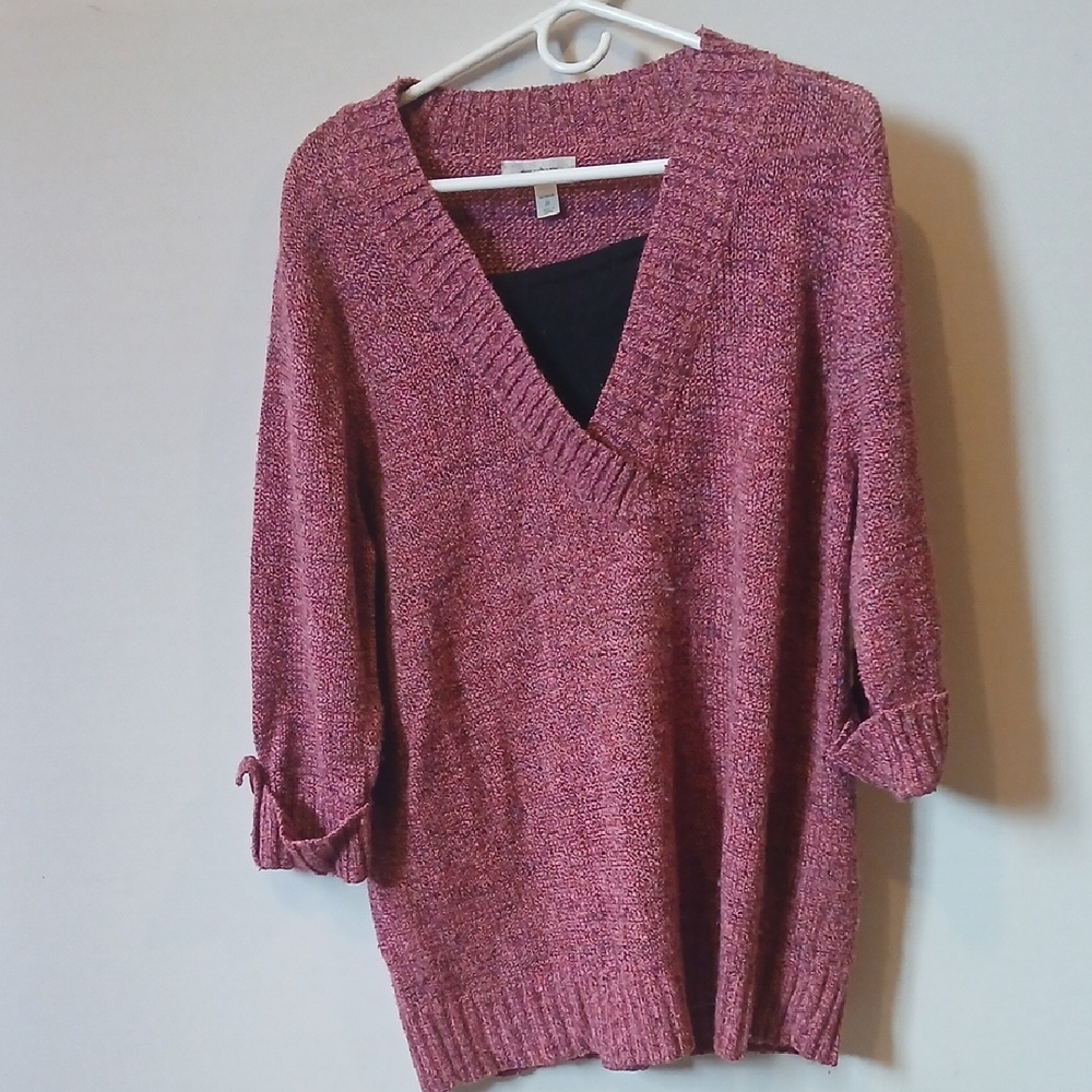 dressbarn Heathered Rose V-Neck Sweater Size 2X